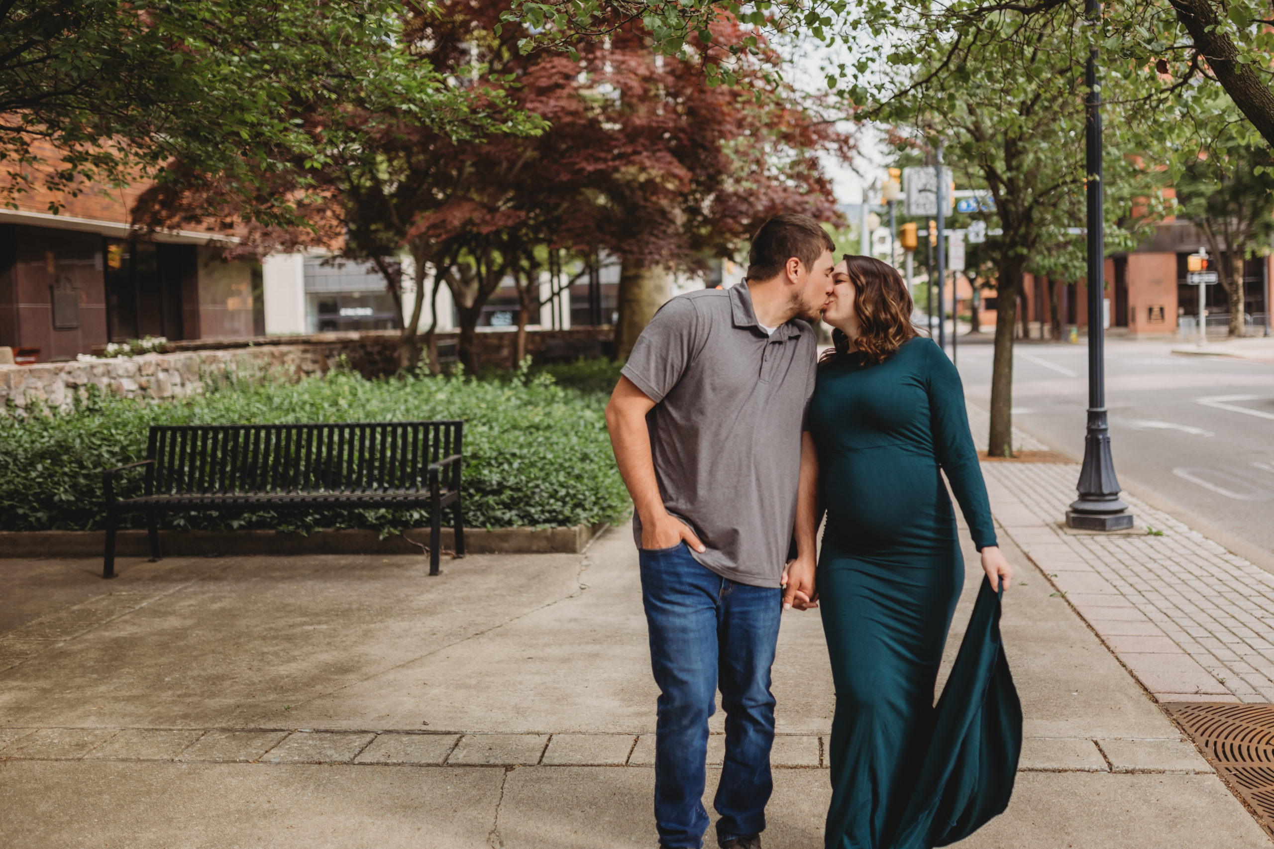Downtown Williamsport Maternity Photoshoot, Dark Teal Sew Trendy and Accessories Gown